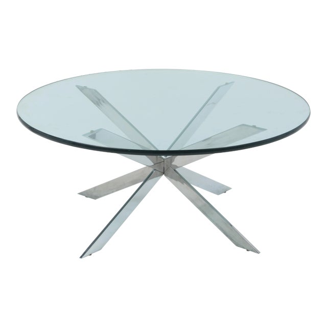Leon Rosen Pace Collection Coffee Table Double X Base Round 1970s For Sale