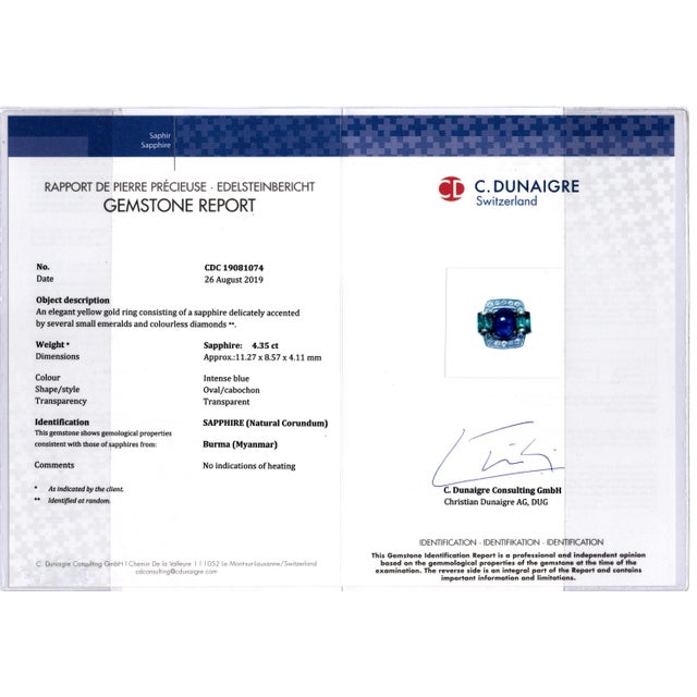 4.35 CTW Vintage No Heat Burmese Sapphire & Diamond 18k Gold Ring, Size 6 For Sale - Image 9 of 9