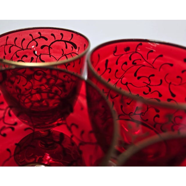 Vintage Romanian Ruby & Gold Cordial Goblets- Set of 6 For Sale - Image 10 of 10