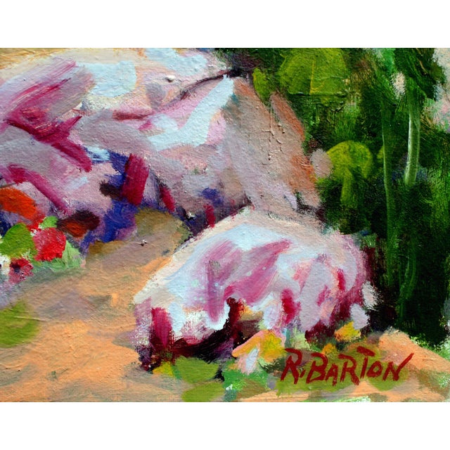 American Original Carmel Valley Gardener Landscape, Signed Oil Painting by Ray Barton For Sale - Image 3 of 3