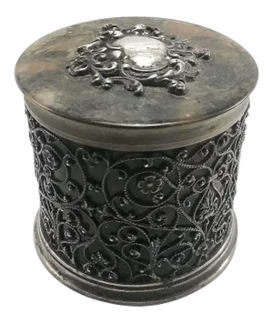 English Sterling Silver Faux Tortoise Lined Covered Dresser Jar