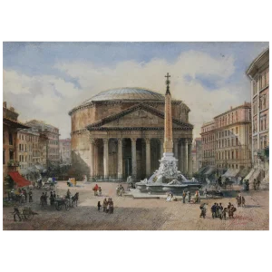 Three Italian Framed Watercolors of Scenes of Rome