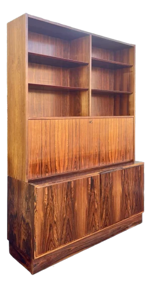 Rosewood Highboy Secretary Desk and Book Shelf | Danish Mid Century Modern by Hundevad