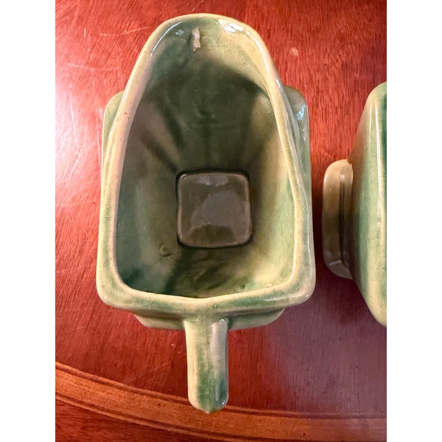 Anna Van Briggle Art Deco Pottery Green Glaze Creamer & Sugar ca.1955 For Sale - Image 6 of 13