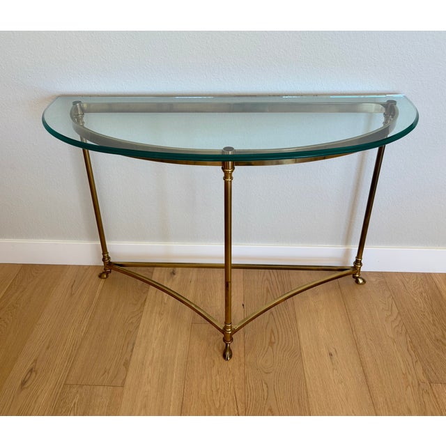 Vintage Italian Brass and Glass Demi-Lune Console Table For Sale - Image 9 of 18