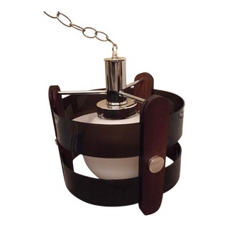 Mid Century Smoked Acrylic and Wood Swag Light For Sale