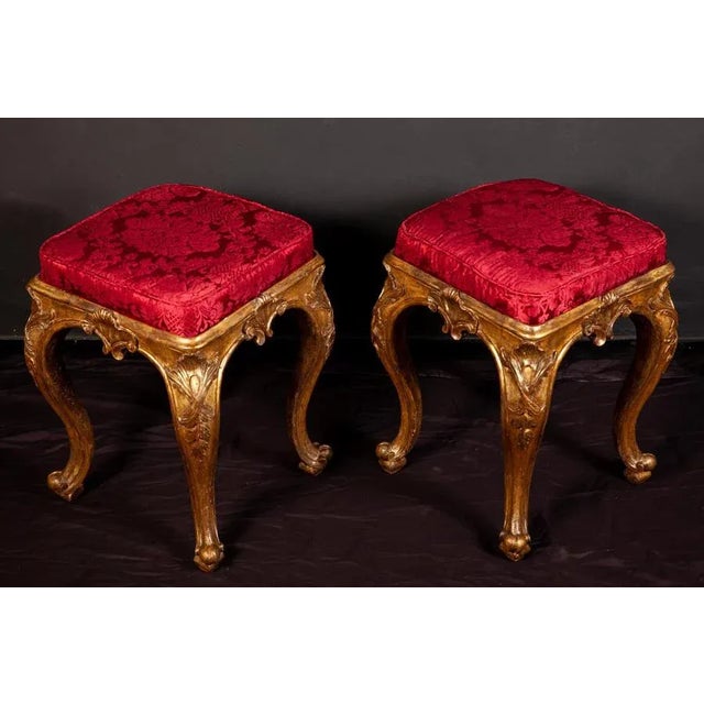 Set of Italian 18th Century Gilt-Wood Stools, 1750s For Sale - Image 3 of 11