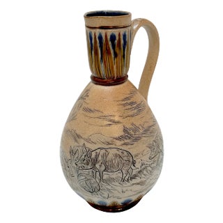 Doulton Lambeth Girl & Pigs in Landscape Jug by Hannah Barlow, et al, 1883 For Sale