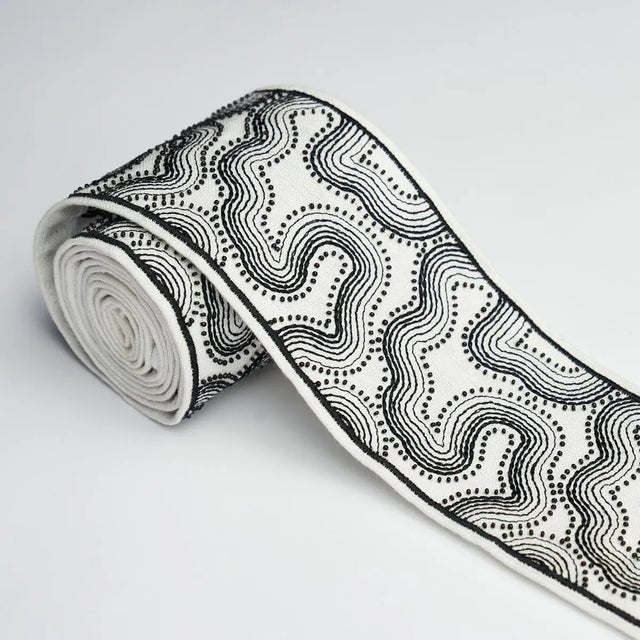 Schumacher Sample - Schumacher Topos Beaded Tape in Black & White For Sale - Image 4 of 4