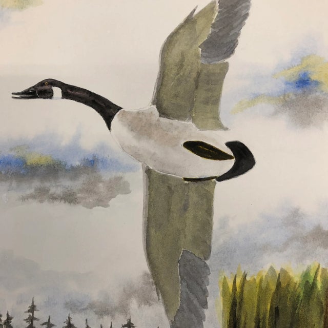 Traditional Original Vintage Watercolor Painting Flying Goose 1980’s For Sale - Image 3 of 5