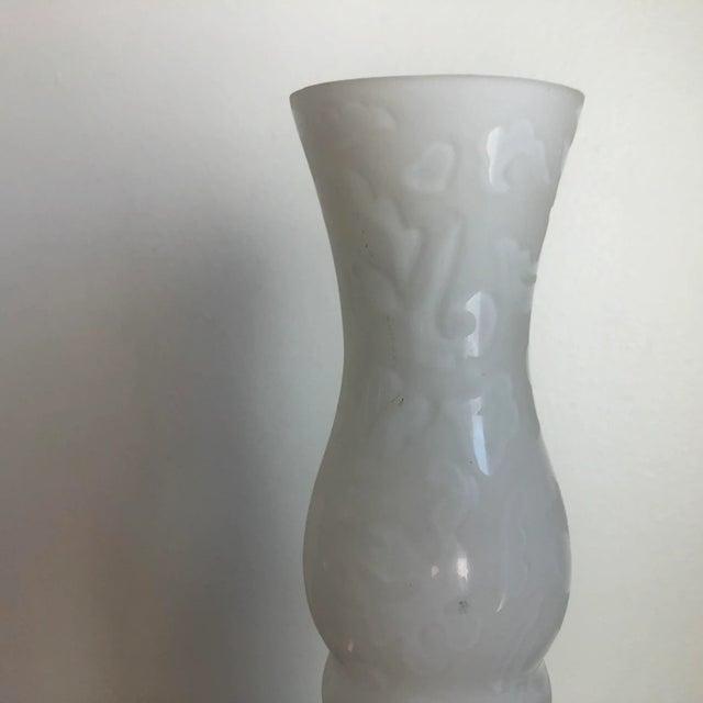 Contemporary 90s Tall White Etched Glass Vase For Sale - Image 3 of 7