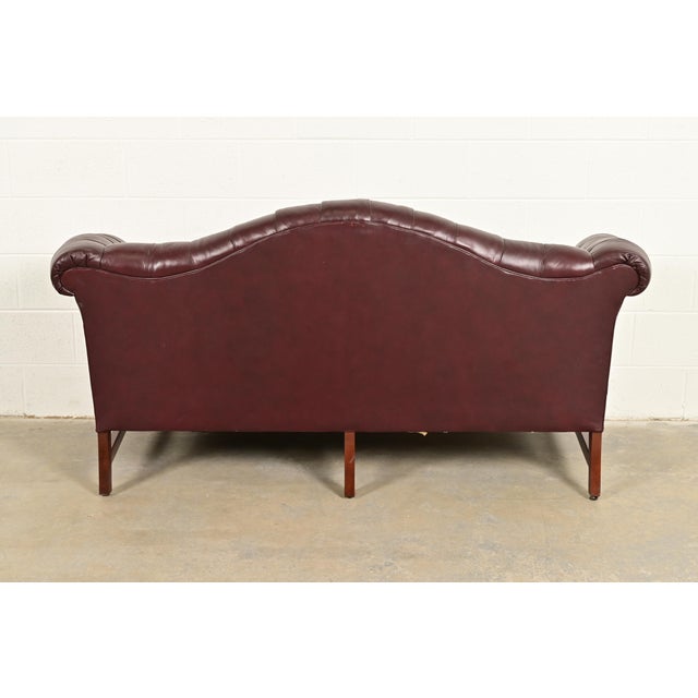 Vintage Chippendale Tufted Oxblood Leather Camelback Chesterfield Sofa by North Hickory Furniture For Sale - Image 9 of 11