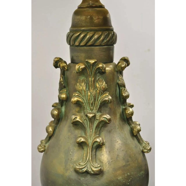 The Marbro Lamp Company Marbro Mid Century Modern Large Green Ceramic Pottery Leafy Scroll Table Lamp For Sale - Image 4 of 12