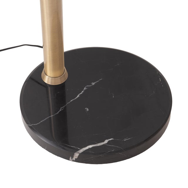 Metal Quinto Arc Lamp - Weathered Brass Steel, Black Marble Base, Mushroom Shade, Dimmable For Sale - Image 7 of 8