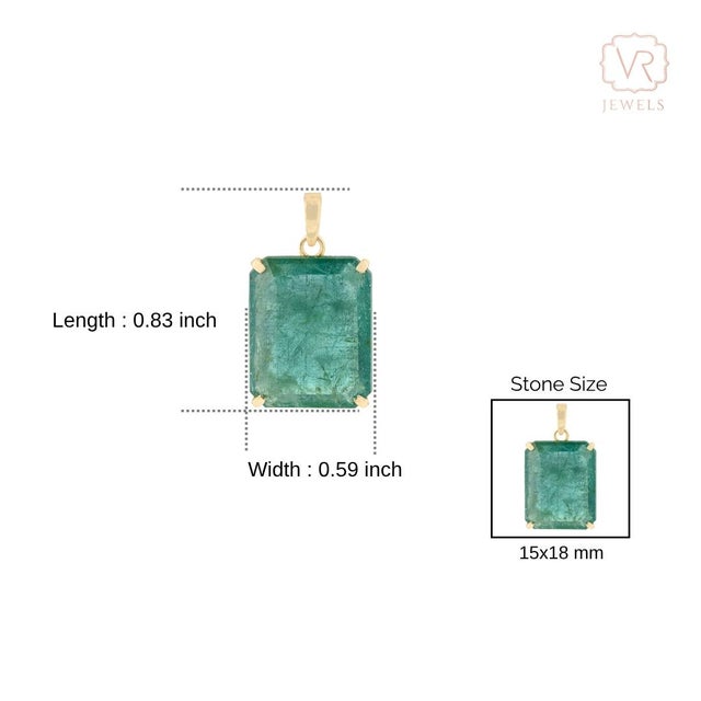 Statement 14.22 Carat Natural Green Emerald Solitaire Pendant in 14k Yellow Gold For Sale - Image 10 of 15