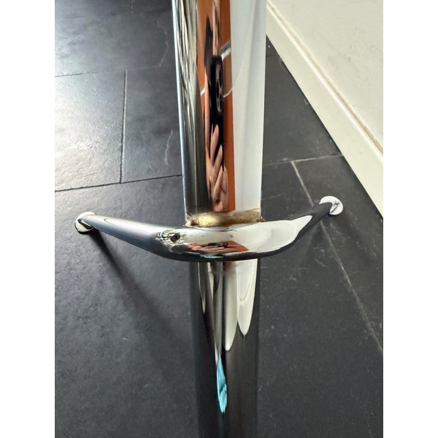 Vintage Modern Minimalist Round Glass Side Table with Sculptural Chrome Base, 1990s For Sale - Image 14 of 15