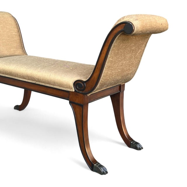 Restored Vintage Mahogany X-Design Bench With Brass Claw Feet and Gold Upholstery For Sale - Image 10 of 14