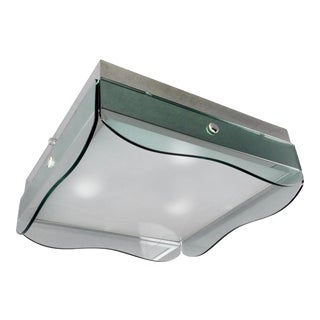 1960s Veca Chrome Frame and Grey-Green Smoked Crystal Flush Mount Lamp For Sale