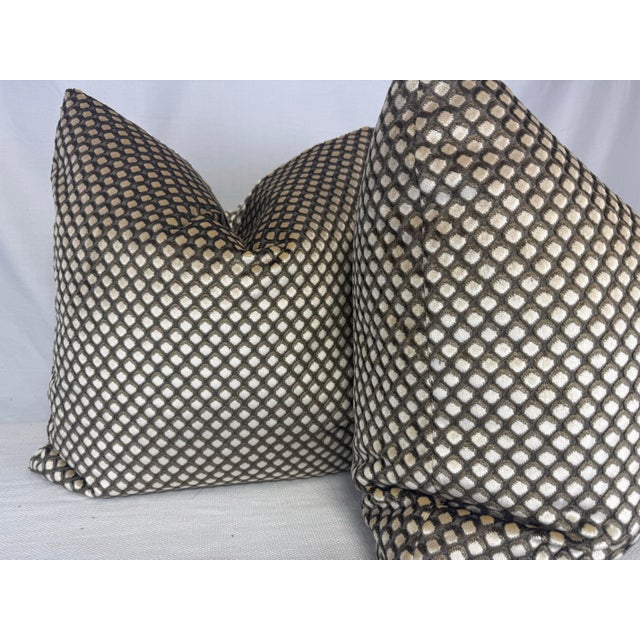 Transitional Dot Cut Velvet in Brown/Cream 22" Pillows-a Pair For Sale - Image 3 of 4