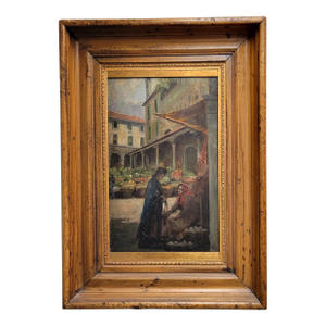 Antique Early 1900s Oil on Panel of a Venetian Market Scene by m.s. Loresen (?)