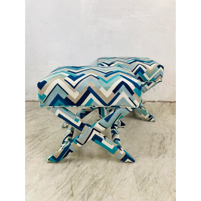 X Benches, a Pair, Newly Upholstered For Sale - Image 9 of 9