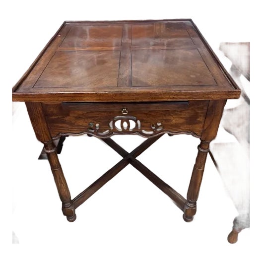 Early 20th Century Chippendale Style Basketweave Top Side Table For Sale