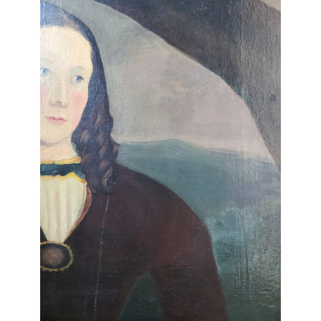 Antique 19th C. Oil Painting Folk Art Portrait in the Style of William Matthew Prior For Sale - Image 9 of 16