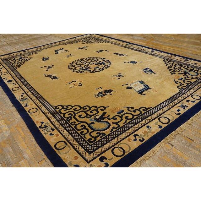 1980s Vintage 1980s Ivory Medallion Chinese Peking Protective Symbol Rug 8'10" X 12' For Sale - Image 5 of 10