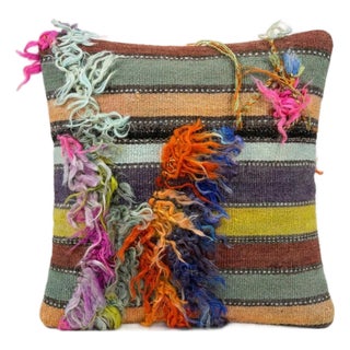 Bohemian Turkish Kilim Rug Pillow Cover 20'' X 20'' For Sale