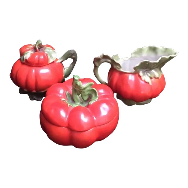 Antique Royal Bayreuth 3 Piece Tomato Condiment Set For Sale