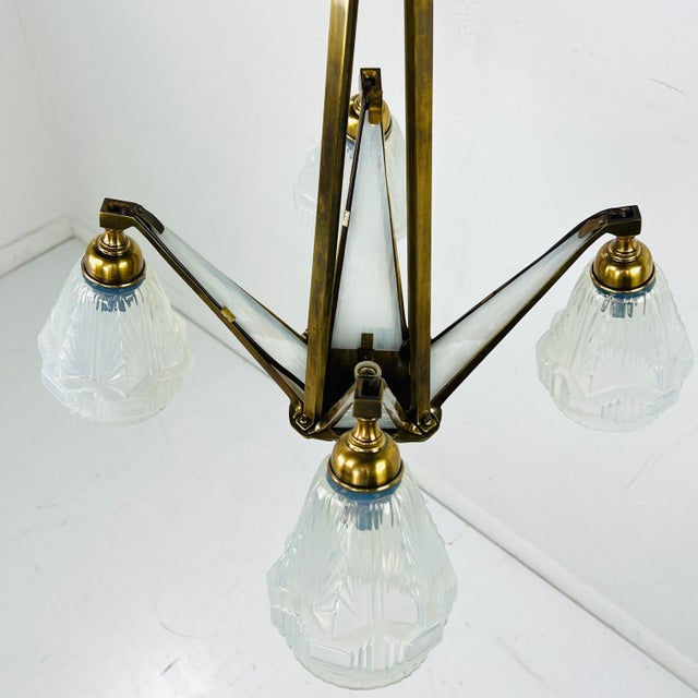 Art Deco 1930s French Art Deco Milk Glass Chandelier For Sale - Image 3 of 12