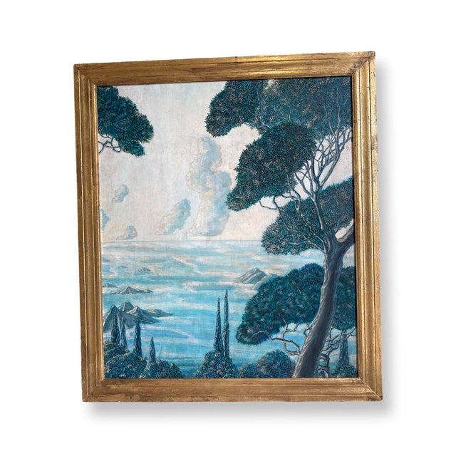 Italian Vintage Italian Water Painting Design of Forest Gilded Frame - A Pair For Sale - Image 3 of 5