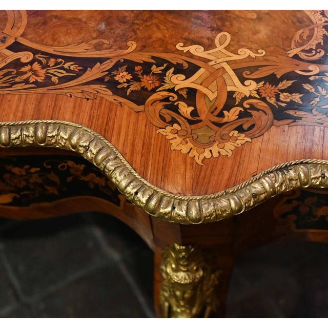 Antique French Louis XV Marquetry Inlay Centre Table, 1860 For Sale - Image 3 of 11
