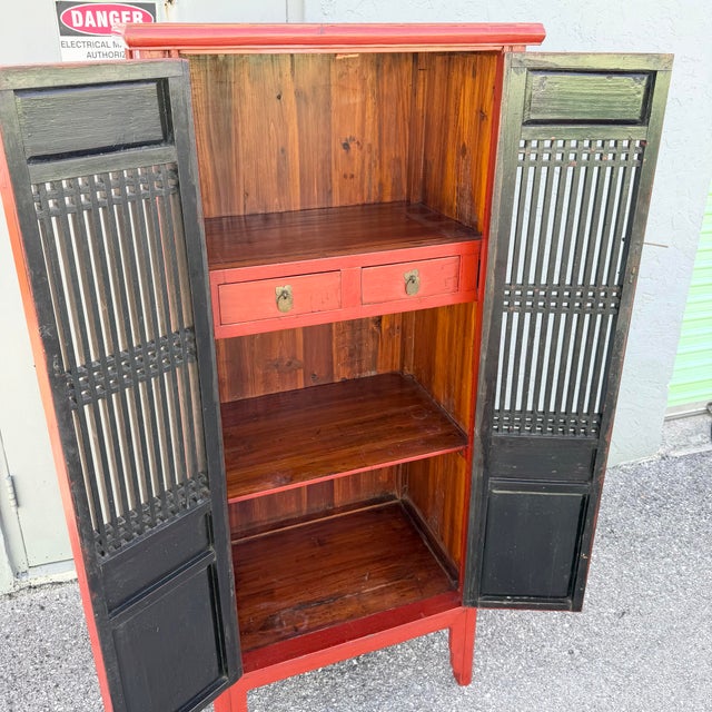 Late 20th Century Vintage Chinese Red Wooden Cabinet For Sale - Image 5 of 11
