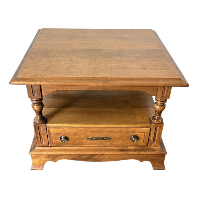 Vintage Cal Shops Solid Maple Coffee Table With Drawer & Lower Shelf For Sale