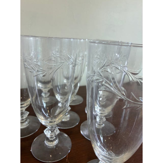 Transparent Vintage Tiffin-Franciscan Wheel-Etched Crystal Iced Tea Glasses With Faceted Stems - Set of 10 For Sale - Image 8 of 9