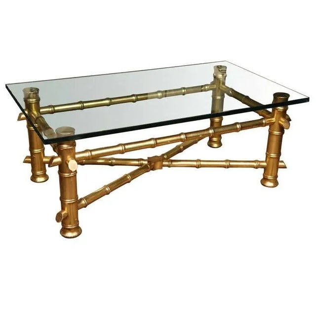 1970s Vintage Gilt Faux Bamboo Coffee Table For Sale - Image 9 of 9