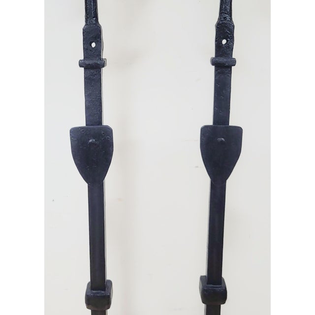 Late 19th Century Pair Antique American Hammered Wrought Iron Floor Pricket Candle Stand Holders For Sale - Image 5 of 15
