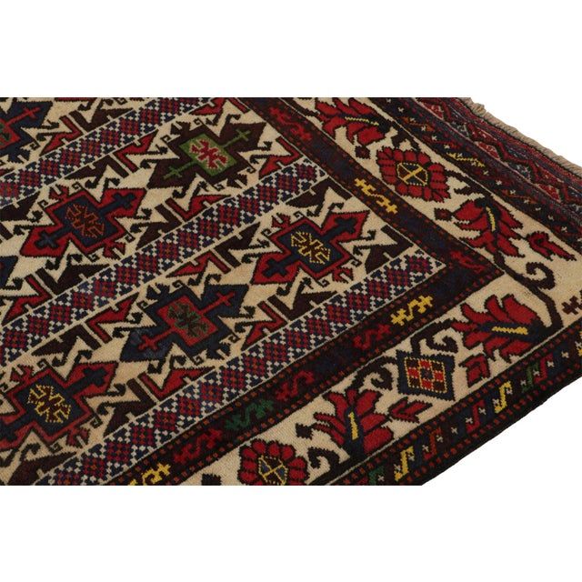 Rug & Kilim’s Afghani Baluch Rug in Beige With Red and Blue Geometric Patterns For Sale In New York - Image 6 of 8
