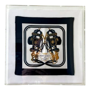 Hermes Brides De Gala Noir Acrylic Shadow Box Framed Vintage Silk Scarf