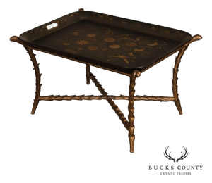 Tole Painted Tray Top Coffee Table With Gilt Metal Base