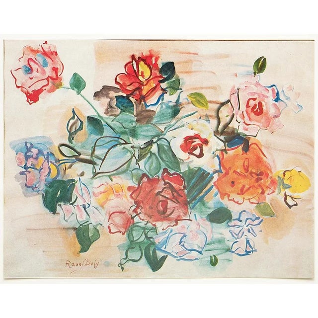 Paper 1970 After Raoul Dufy "Bouquet of Roses", Full-Color Parisian Print For Sale - Image 7 of 7