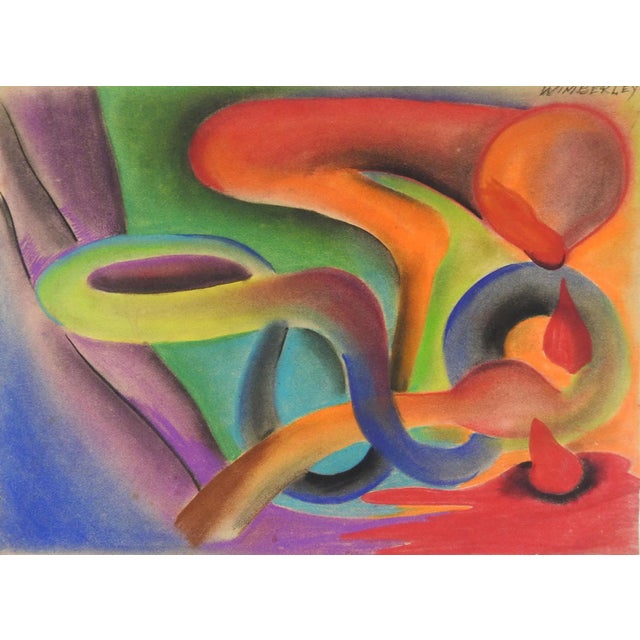 Mid 20th Century Colorful Abstract Pastel Painting For Sale