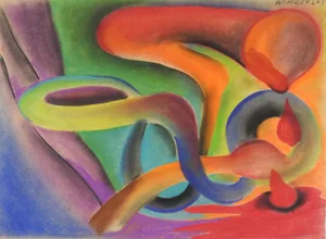 Mid 20th Century Colorful Abstract Pastel Painting