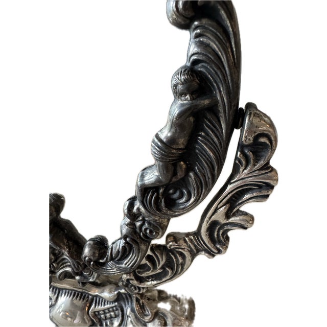 Metal Antique Silverplate Cherub Vanity Mirror With Shell Crest For Sale - Image 7 of 7