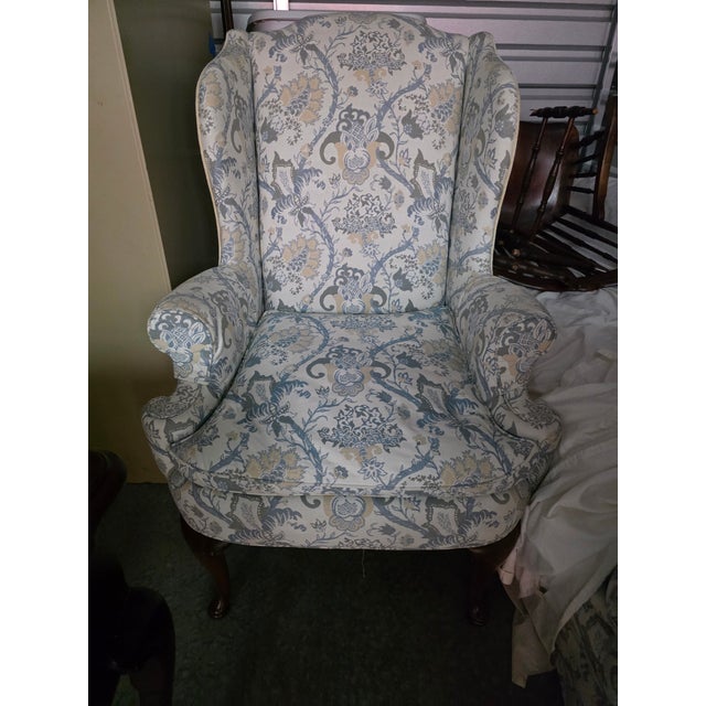 Blue 1970s Henredon Fine Furniture 84" Bench-Cushion Sofa and Matching Wing Chair – Feather/Down Cushions – Excellent Condition For Sale - Image 8 of 12