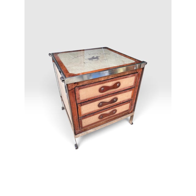 Ralph Lauren 1990s Charleston Polo Campaign Style Three-Drawer Side Table With Glass Top. For Sale - Image 4 of 11