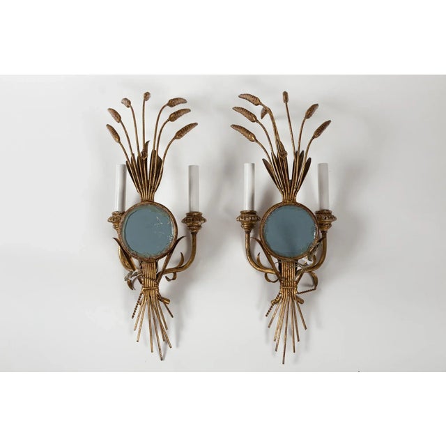 Pair Wheat Sheaf Mirrored Sconces, Italy, Circa 1950's For Sale - Image 10 of 10