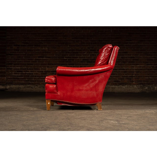 Vintage Tufted Leather Lounge Chair in Candy Apple Red For Sale In Chicago - Image 6 of 14