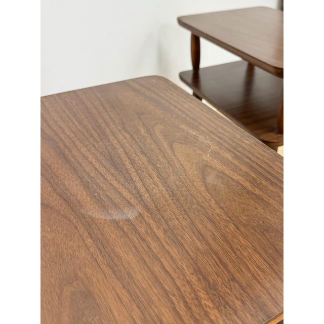Vintage End Tables MCM Atomic Two-Tier Wood Laminate Pair Retro Accent For Sale - Image 15 of 15